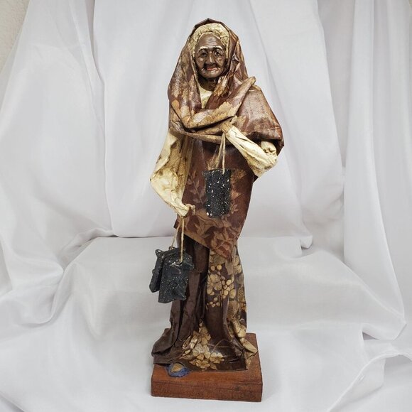 VTG handmade Mexican paper mache folk art couple Farmer & Lady Figurines - Picture 13 of 16